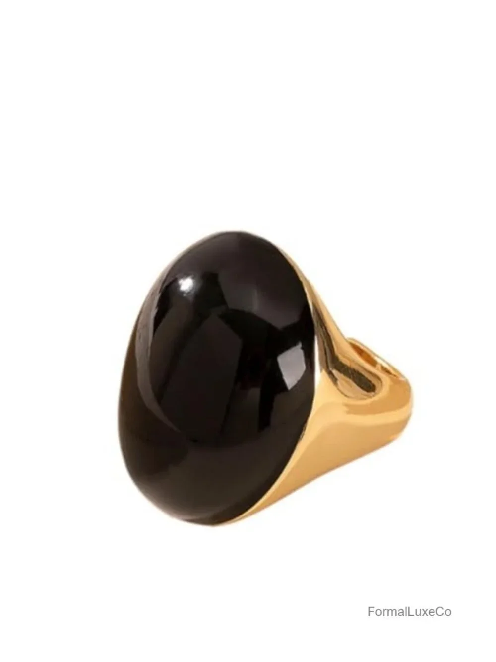 Gold Plated Geometric Oval Statement Ring Adjustable Minimalist Dome Cocktail